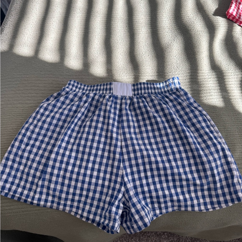 SHEIN Blue and White Gingham High Waist Shorts